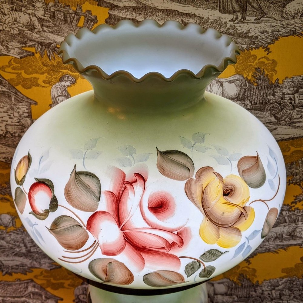 XL Gone with the wind accent lamp globe hand-painted rose bouquets 1940s revival